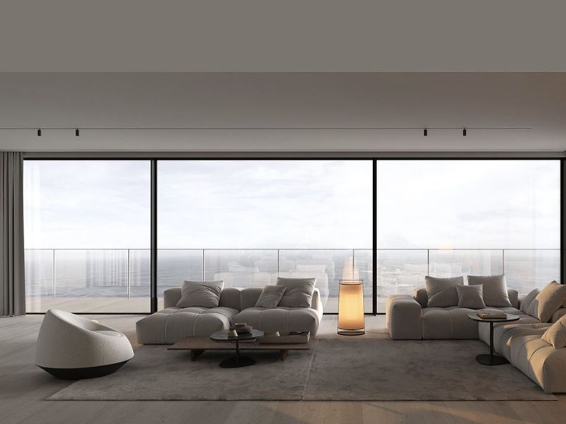 Phòng khách tràn ánh sáng với cửa Slim Panorama toàn cảnh