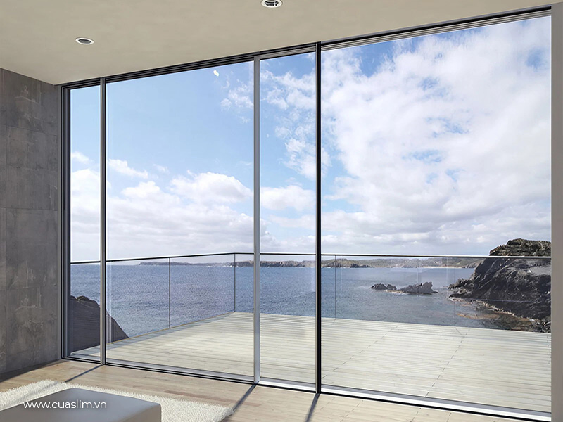 Cửa nhôm Anode Slim Panorama trong kiến trúc ven biển hiện đại