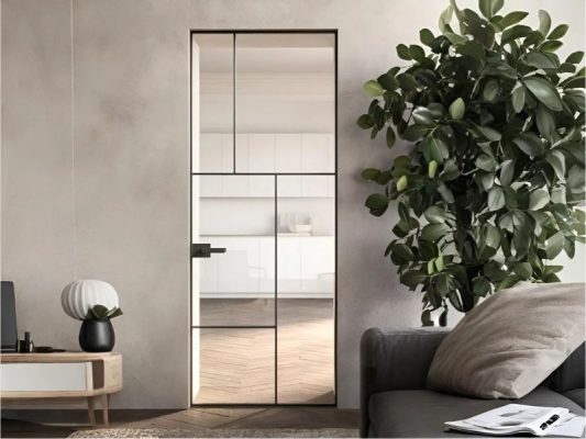 Cửa slim mở quay có nan trang trí Điểm nhấn cho nội thất tối giản