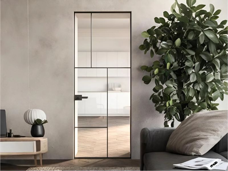 Cửa slim mở quay có nan trang trí Điểm nhấn cho nội thất tối giản