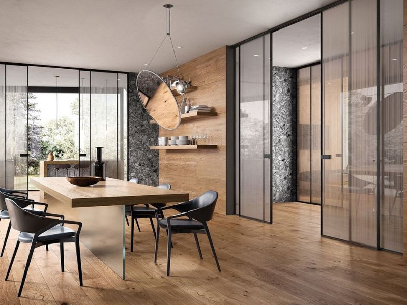 Cửa lùa slim không ray dưới Kenwin Vận hành êm nhờ giảm chấn 2 chiều