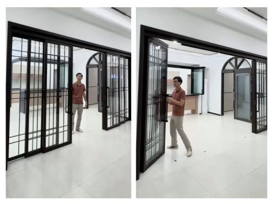 cửa trượt quay slim 3 ray 6 cánh